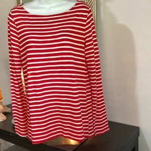 Banana Republic Red and White Relaxed Long Sleeve Tee